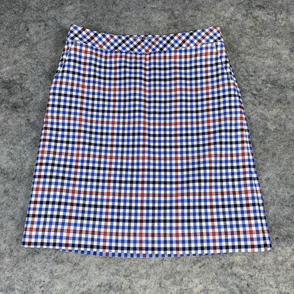 Talbots Pencil Skirt women's 2P Red Blue Checked Plaid Cotton Blend Lined Career